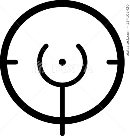 Simple black and white vector illustration of a target icon, representing focus, precision, aiming, goals, objectives, and achieving success 124102420