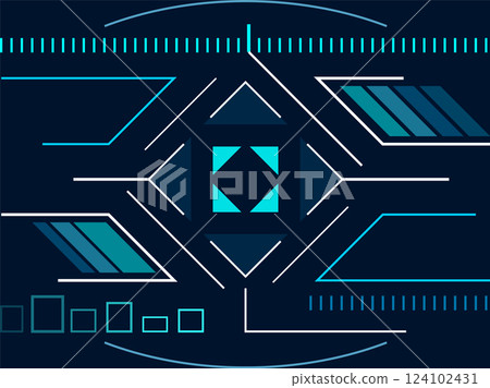 Complex arrangement of geometric shapes forming a futuristic and technological background, ideal for projects related to innovation, technology, and modern design Complex arrangement of geometric shapes forming a futuristic and technological background, ideal for projects related to innovation, technology, and modern design 124102431