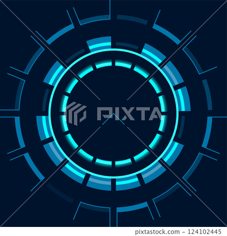 Futuristic glowing blue loading circle spinning and loading on a dark background, creating a sense of anticipation and technological advancement 124102445