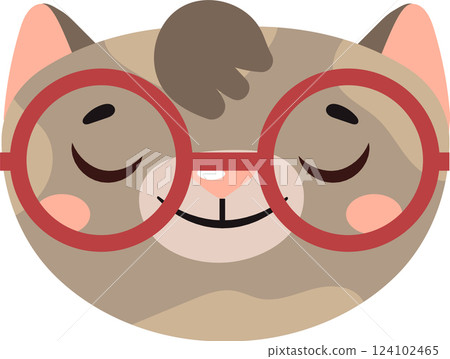 Smiling and winking cat wearing red glasses, adding charm and whimsy to children s book illustrations, greeting cards, and various creative projects Smiling and winking cat wearing red glasses, adding charm and whimsy to children s book illustrations, greeting cards, and various creative projects 124102465