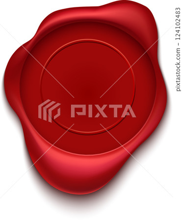 Red wax seal with empty space for text is guaranteeing authenticity and security, creating a vintage and classic look for documents, contracts, and letters Red wax seal with empty space for text is guaranteeing authenticity and security, creating a vintage and classic look for documents, contracts, and letters 124102483