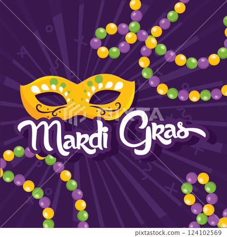 Mardi Gras mask with colorful beads and feathers Vector Mardi Gras mask with colorful beads and feathers Vector 124102569