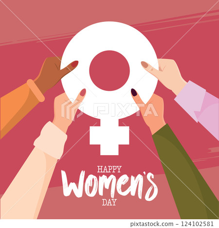 Hands holding Venus symbol Womens Day graphic Vector 124102581