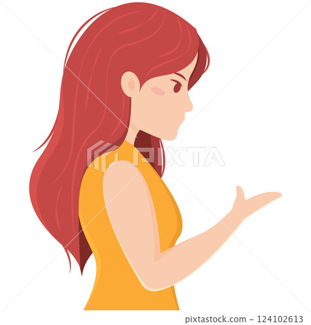 Side profile woman with red hair and yellow top Vector 124102613