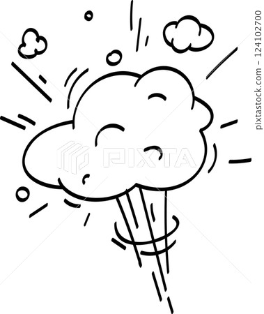 Hand drawn cartoon explosion cloud rising dramatically, surrounded by swirling smoke and fluffy clouds, creating a vibrant and visually striking illustration full of energy and impact 124102700