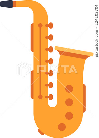 Golden saxophone isolated on white background representing jazz music, classical music, blues, and generally music played with wind instruments 124102704