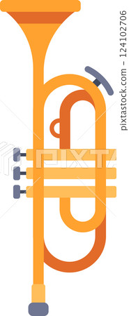 Simple vector illustration of a shiny brass trumpet, a popular musical instrument used in jazz, classical music, and other genres, ready for a musician to create beautiful melodies Simple vector illustration of a shiny brass trumpet, a popular musical instrument used in jazz, classical music, and other genres, ready for a musician to create beautiful melodies 124102706
