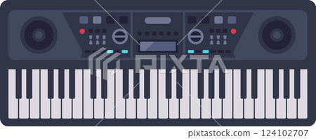 Electronic piano keyboard synthesizer with speakers and control panel, ideal for music production, composition, and live performances, featuring a sleek design and advanced functionalities 124102707