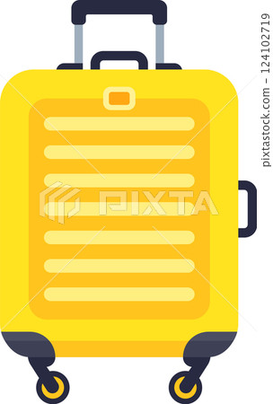 Modern yellow rolling suitcase with retractable handle and wheels, ideal for vacation travel, business trips, or weekend getaways, symbolizing mobility and adventure Modern yellow rolling suitcase with retractable handle and wheels, ideal for vacation travel, business trips, or weekend getaways, symbolizing mobility and adventure 124102719