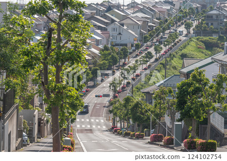 Hilly residential street 124102754