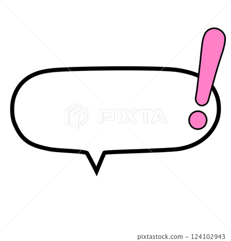 A horizontal oval speech bubble with a solid pink exclamation mark 124102943