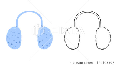 Earmuff Earwarmer Wool Teddy Fur blue cartoon and flat sketch outline Fashion head accessory clothing technical 124103397