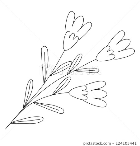 Simple blooming flowers with leaves, doodle style flat vector outline for coloring book 124103441