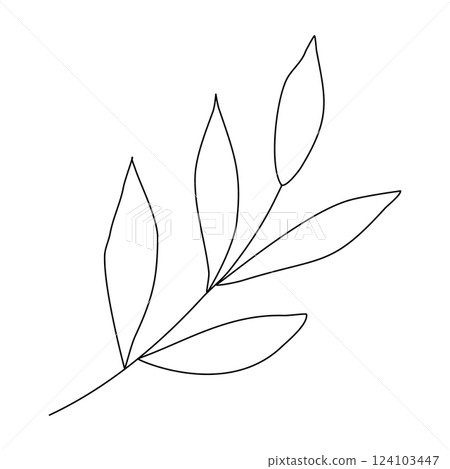 Leaves growing on a branch, doodle style flat vector outline for coloring book 124103447