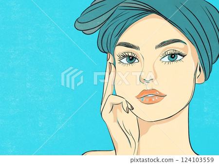Untitled ArtworkA beautiful young woman with a towel on her head after a shower Untitled ArtworkA beautiful young woman with a towel on her head after a shower 124103559