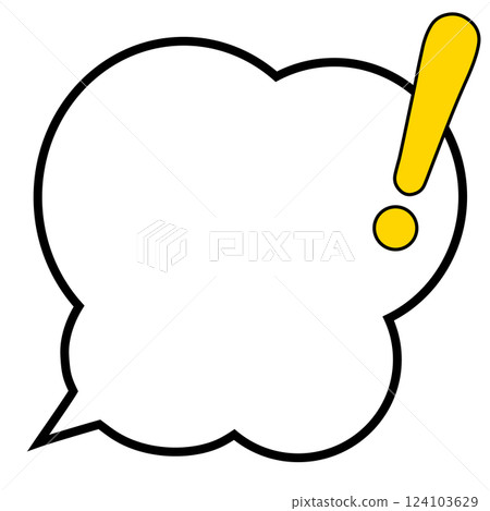 A modified quatrefoil speech bubble with a solid yellow exclamation mark A modified quatrefoil speech bubble with a solid yellow exclamation mark 124103629