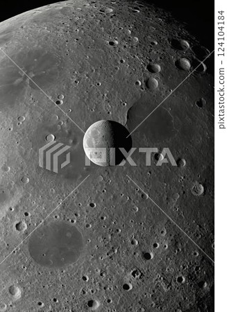 Beneath a blanket of stars, the moon showcases its rugged surface filled with craters and shadows, inviting curiosity and exploration in the cosmic realm Generative AI 124104184
