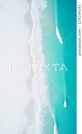 Refreshing waves roll gently onto pristine white sands, creating a soothing sound against the backdrop of sparkling azure waters on a sunlit day Generative AI 124104341