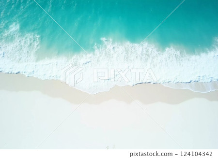 Soft waves rhythmically lap against the shore, creating a serene atmosphere where clear azure waters meet flawless white sand, inviting daydreams and relaxation Generative AI 124104342