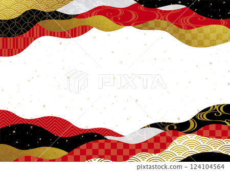 A gorgeous Japanese wave pattern in red, black and gold 124104564