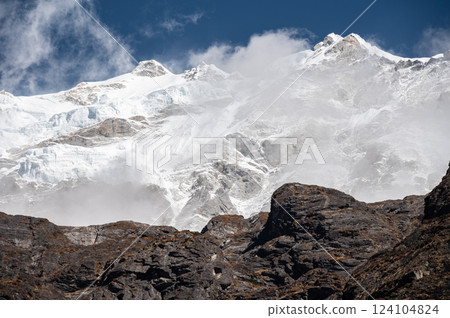 Part of Mt.Langtang Lirung (7,234 m) seen from old Langtang village of Nepal. Langtang Lirung is the highest peak of the Langtang Himal. 124104824