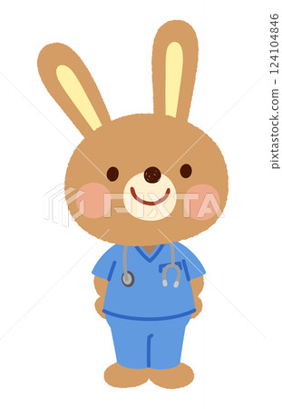 Rabbit doctor wearing scrubs 124104846