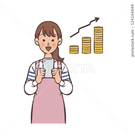 Apron woman earning money with smartphone 124104849