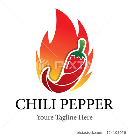 Chili pepper and fire vector logo design 124105056
