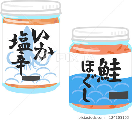 瓶裝鹹魷魚和片狀鮭魚 瓶裝鹹魷魚和片狀鮭魚 124105103