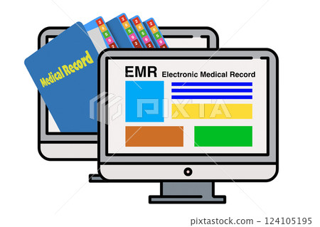 Graphic concept picture showing changes in medical record usage to new techology. 124105195