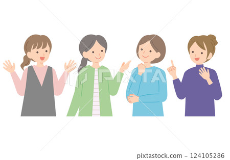 Illustration of four women having a fun conversation 124105286