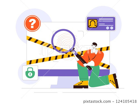 Forensics Technology Vector Illustration Featuring Biometric Access Control and Server Data Recovery with Fingerprint Screening Security System Forensics Technology Vector Illustration Featuring Biometric Access Control and Server Data Recovery with Fingerprint Screening Security System 124105418