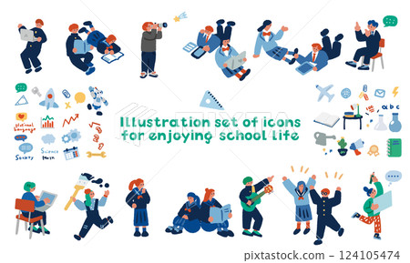Stylish hand-drawn illustrations that evoke a fun school life Stylish hand-drawn illustrations that evoke a fun school life 124105474
