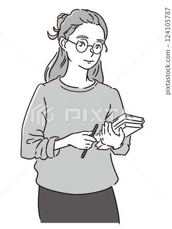 拿著書的女人 — — 學生、研究者、學習和教育概念（向量） 124105787