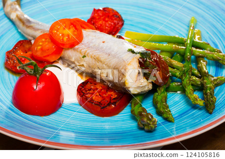 Fish dish - baked blue whiting Fish dish - baked blue whiting 124105816