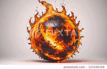 Ball of fire with a black center. The fire is surrounded by a white background. The fire is very large and is almost the size of the ball itself Ball of fire with a black center. The fire is surrounded by a white background. The fire is very large and is almost the size of the ball itself 124106168