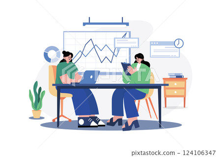 Business Meeting Illustration concept. A flat illustration isolated on white background 124106347