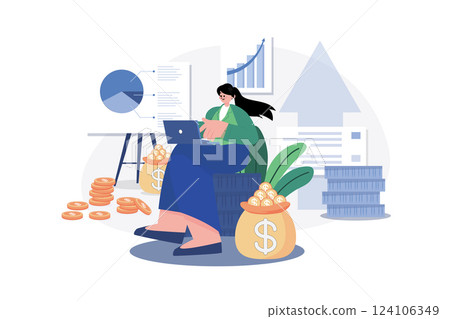 Business Financial Growth Illustration concept. A flat illustration isolated on white background 124106349