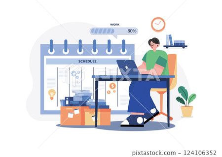 Business Employees Maintain A Schedule Illustration concept. A flat illustration isolated on white background 124106352