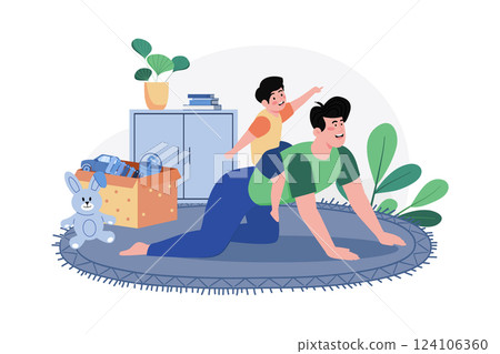 Happy Son Rides On His Father's Back Happy Son Rides On His Father's Back 124106360