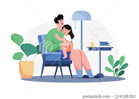 Little Daughter Hugging Father 124106362