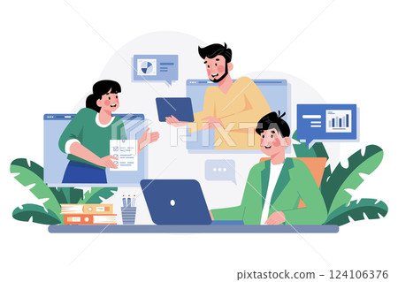 Online business meeting Illustration concept. A flat illustration isolated on white background Online business meeting Illustration concept. A flat illustration isolated on white background 124106376