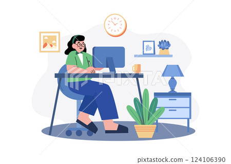 Woman Working At Her Desk At Home Woman Working At Her Desk At Home 124106390