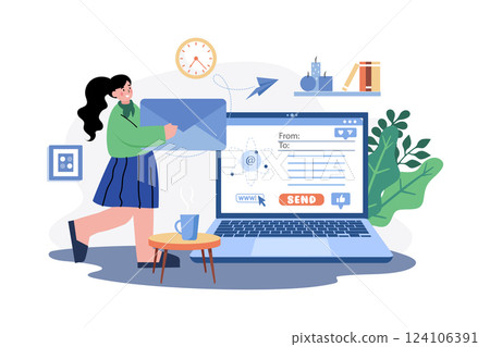 Marketing Employee Sending Marketing Mail From Home 124106391