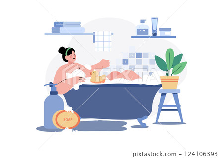 Woman Relaxing At Home Illustration concept. A flat illustration isolated on white background 124106393