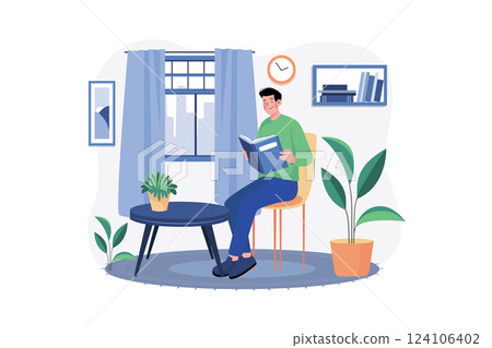 Man Reading Book At Home Illustration concept. A flat illustration isolated on white background 124106402