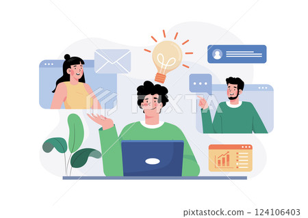 Online Conference Meeting Illustration concept. A flat illustration isolated on white background 124106403