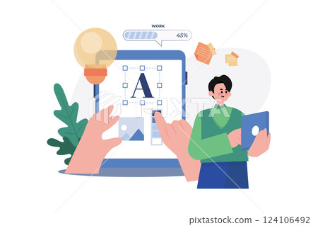 Male Working On The Creative Idea On A Tablet Male Working On The Creative Idea On A Tablet 124106492