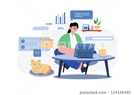Woman Working At Home Illustration concept. A flat illustration isolated on white background 124106495