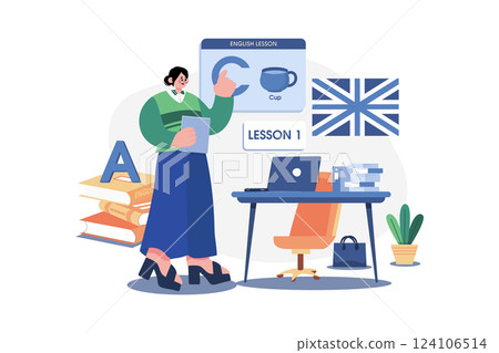 English Teacher Illustration concept. A flat illustration isolated on white background 124106514